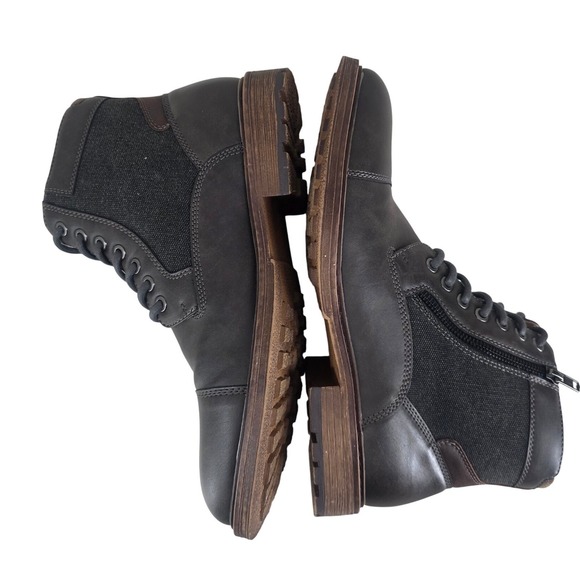 Sonoma Leather Combat Boots Mens 9.5 M Lace Up Side Zip Cap Toe Gray Brown - Picture 7 of 10